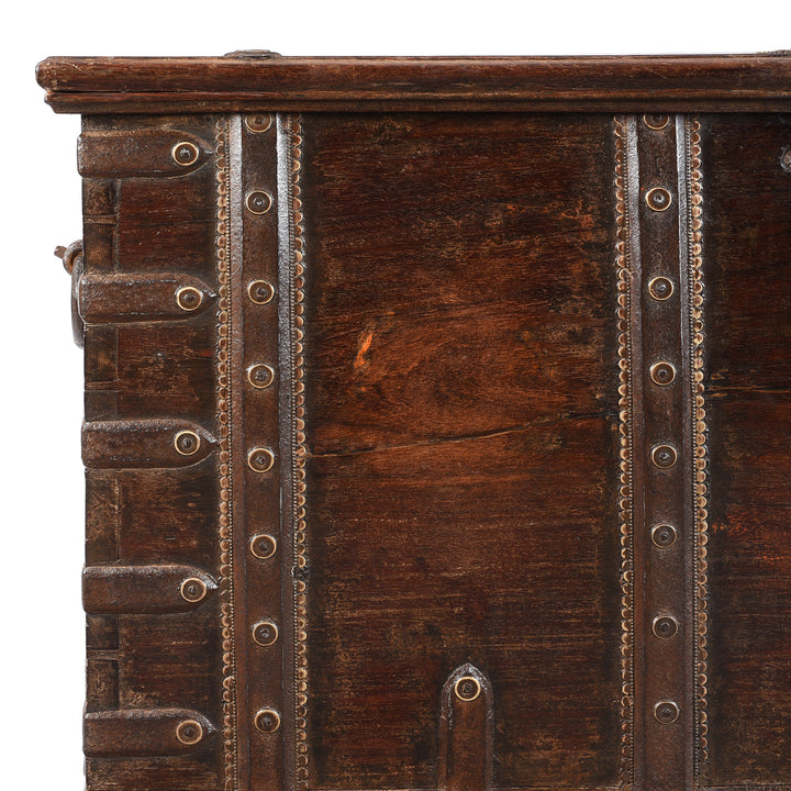 Corner Detail Showing Binding From Antique Indian Iron Bound Rosewood Chest From Kutch | Indigo Antiques