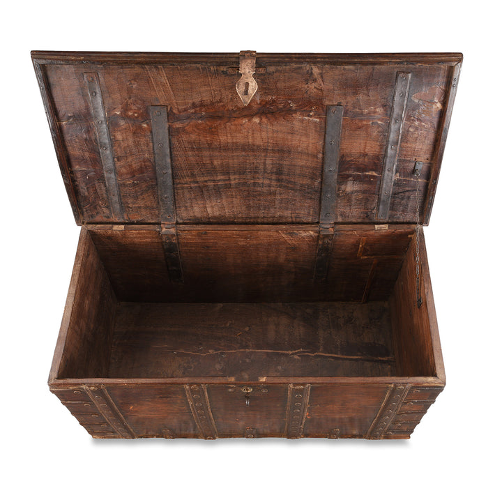 Interior Of Antique Indian Iron Bound Rosewood Chest From Kutch | Indigo Antiques