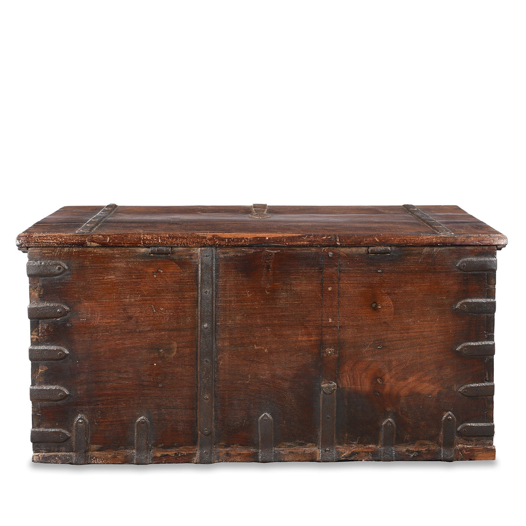 Back Of Antique Indian Iron Bound Rosewood Chest From Kutch | Indigo Antiques