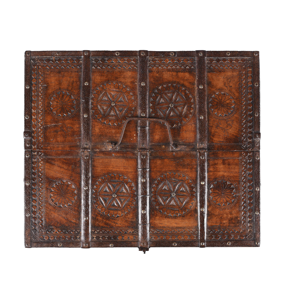 Top Down View Of Antique Chip Carved Merchants Box From Ramgargh | Indigo Antiques