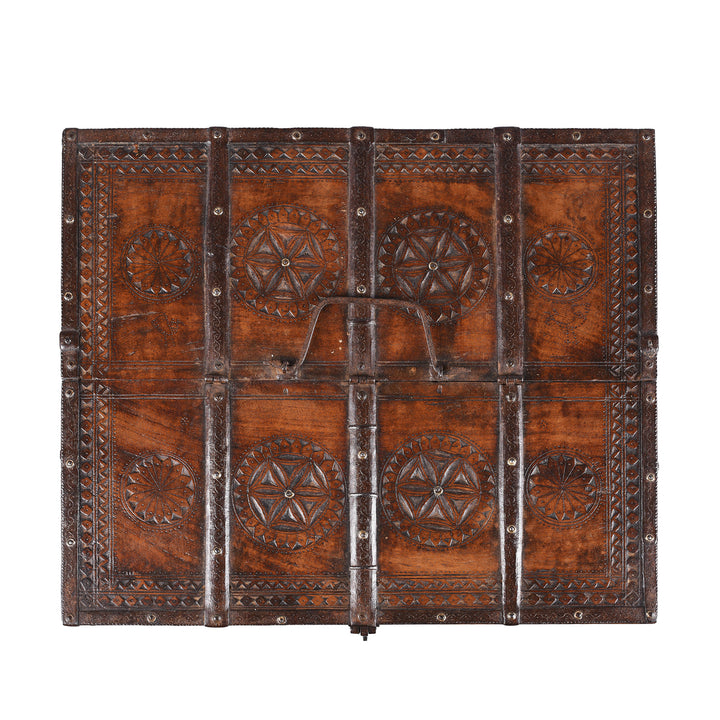 Top Down View Of Antique Chip Carved Merchants Box From Ramgargh | Indigo Antiques