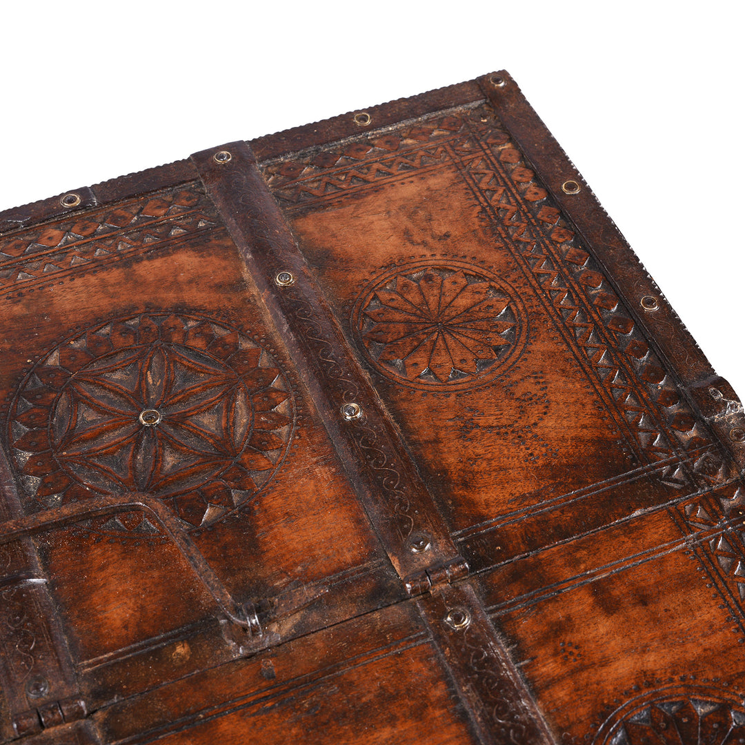 Carving From Top Of Antique Chip Carved Merchants Box From Ramgargh | Indigo Antiques