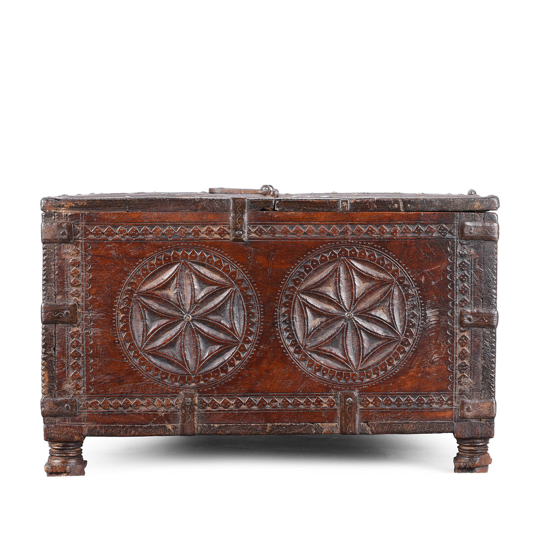 Side Of Antique Chip Carved Merchants Box From Ramgargh | Indigo Antiques