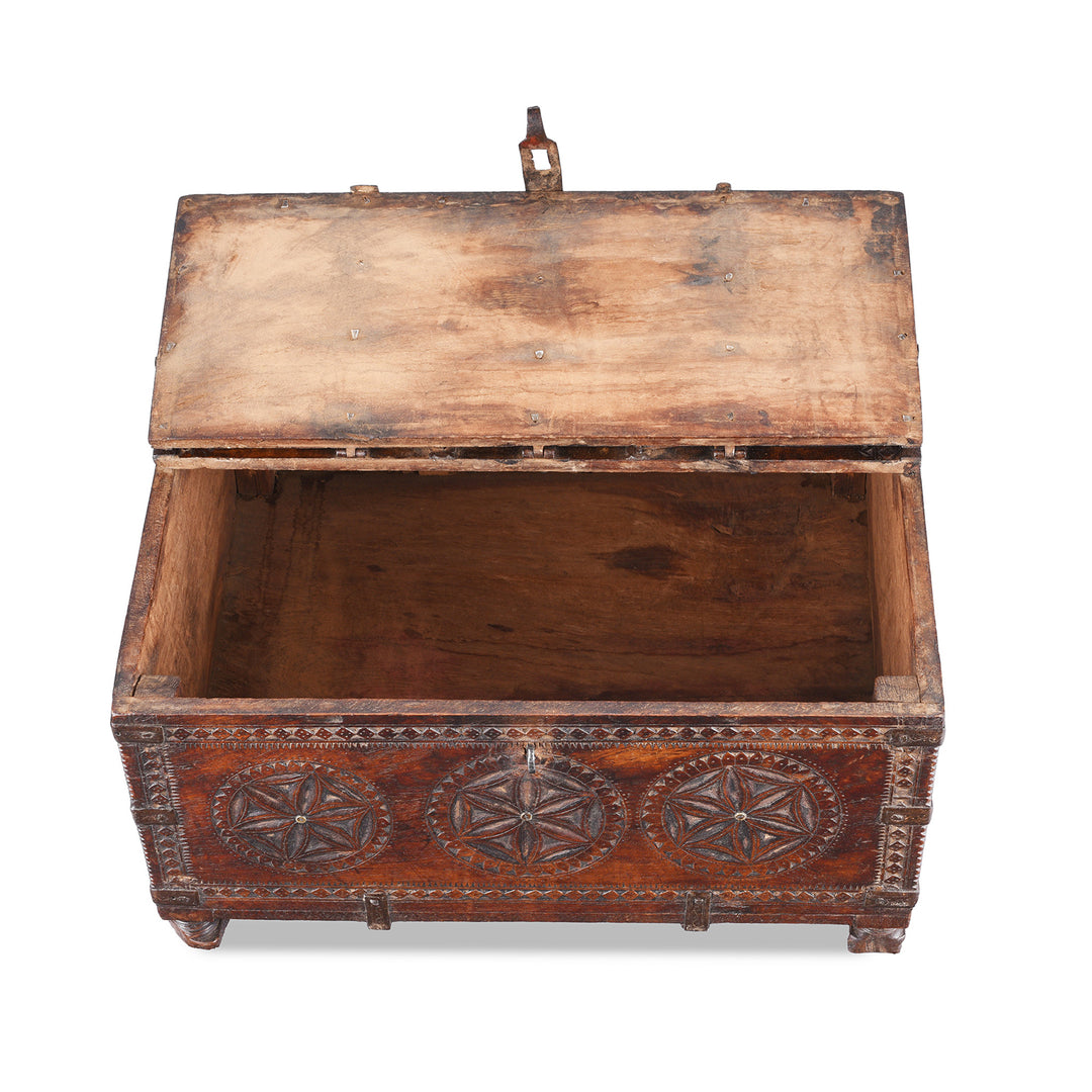 Interior Of Antique Chip Carved Merchants Box From Ramgargh | Indigo Antiques