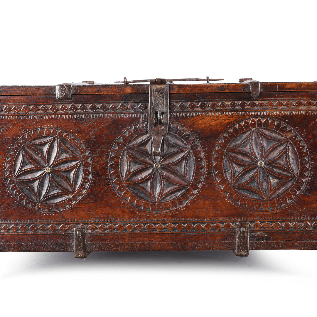 Carving Detail From Antique Chip Carved Merchants Box From Ramgargh | Indigo Antiques