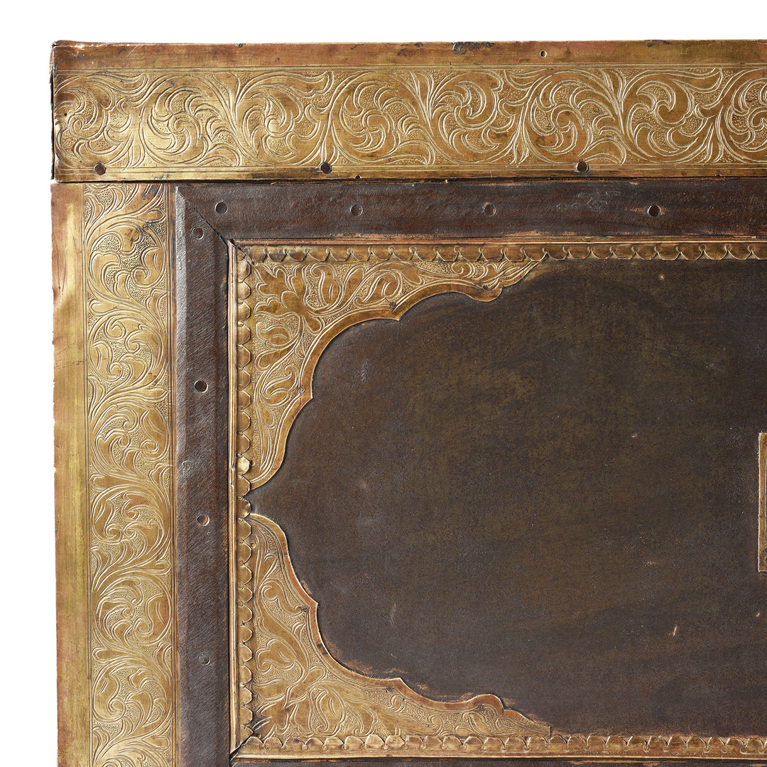 Corner Detail Showing Engraving From Antique Indian Shekhawati Trousseau Box | Indigo Antiques