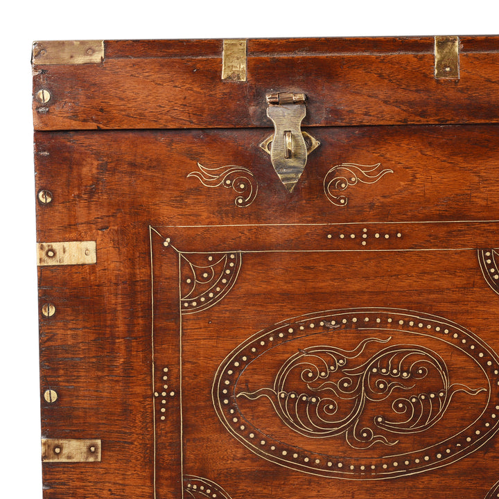 Corner Detail From Antique Brass Bound Burmese Military Chest | Indigo Antiques