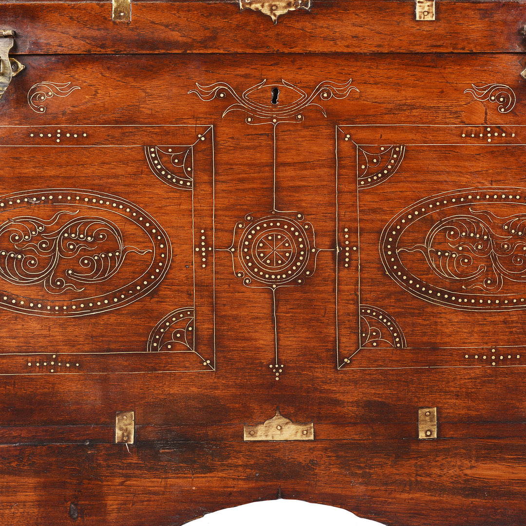 Inlay Detail From Antique Brass Bound Burmese Military Chest | Indigo Antiques
