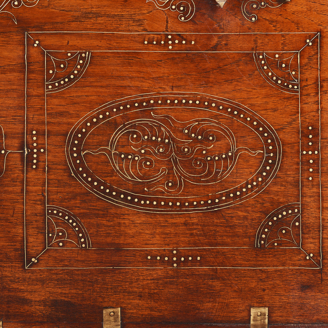 Inlay Detail From Antique Brass Bound Burmese Military Chest | Indigo Antiques