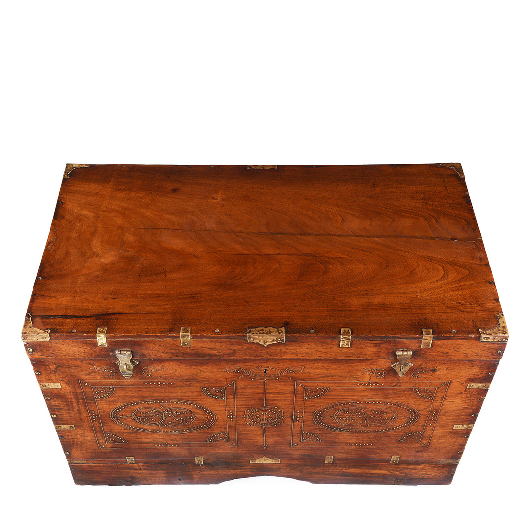 Top Down View Of Antique Brass Bound Burmese Military Chest | Indigo Antiques