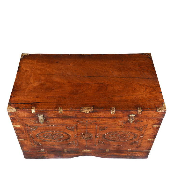 Top Down View Of Antique Brass Bound Burmese Military Chest | Indigo Antiques