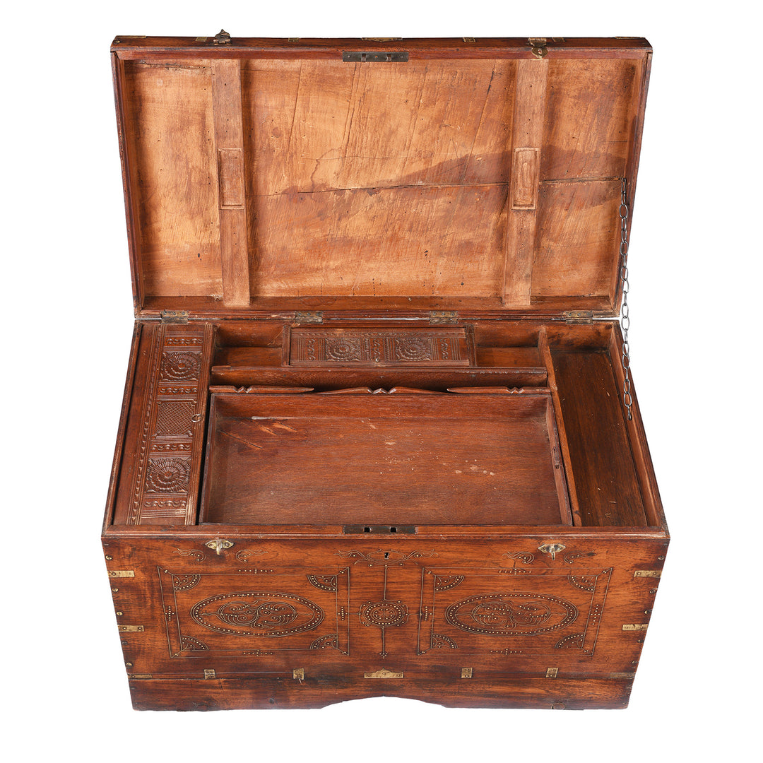 Interior Of Antique Brass Bound Burmese Military Chest | Indigo Antiques