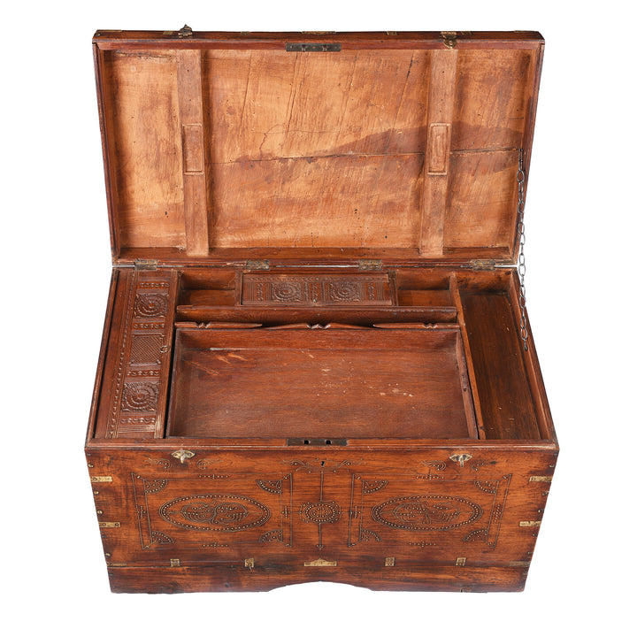 Interior Of Antique Brass Bound Burmese Military Chest | Indigo Antiques