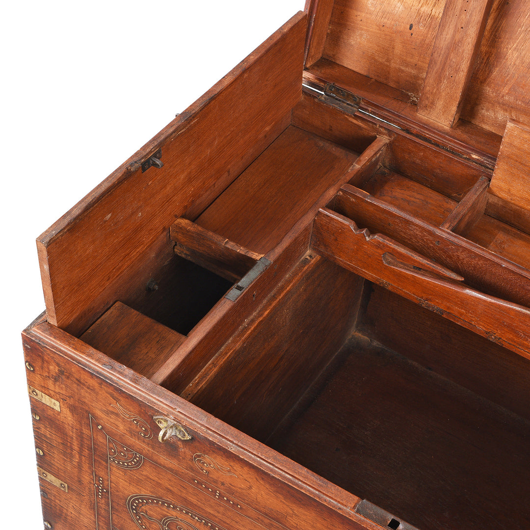 Compartment Detail From Antique Brass Bound Burmese Military Chest | Indigo Antiques