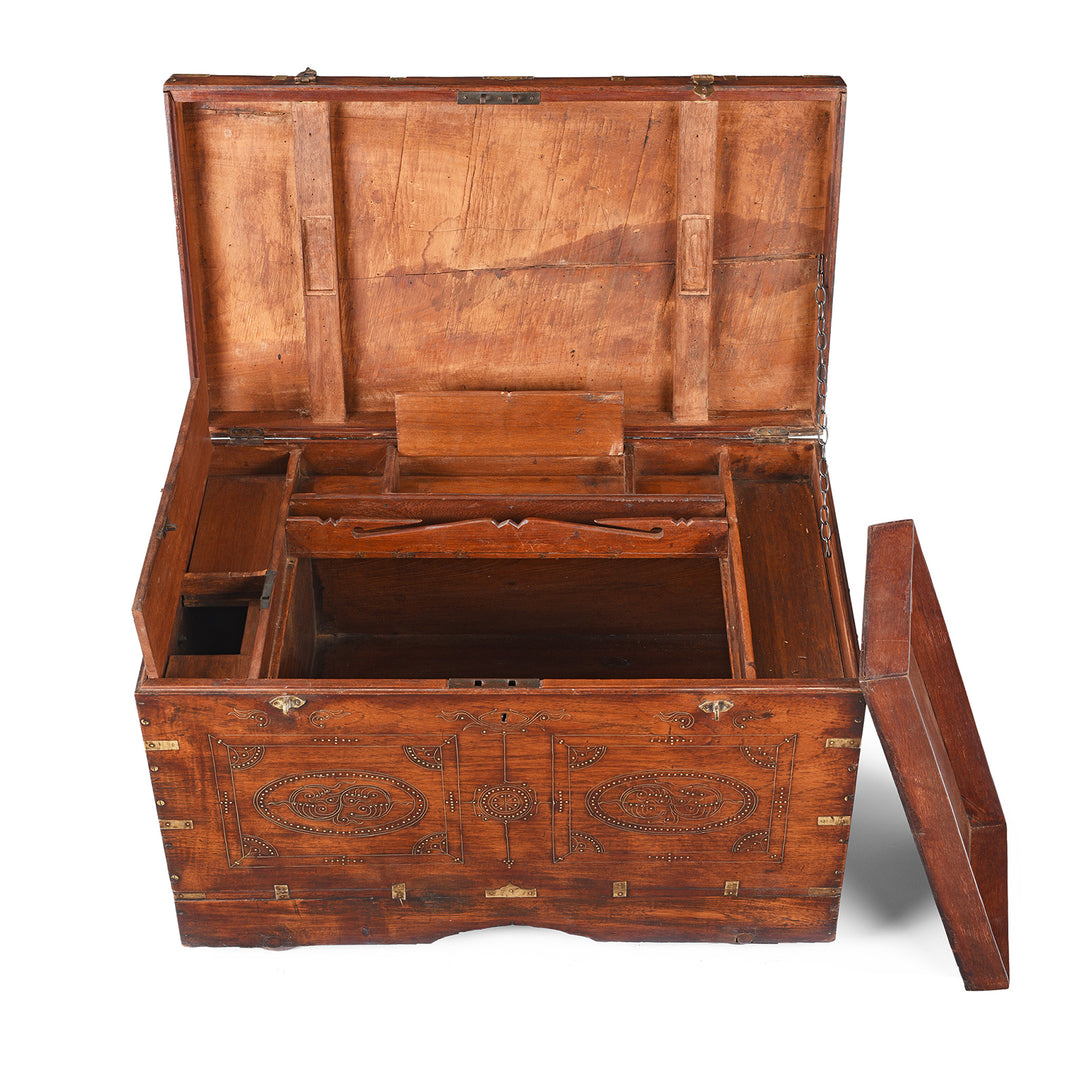 Interior Of Antique Brass Bound Burmese Military Chest | Indigo Antiques
