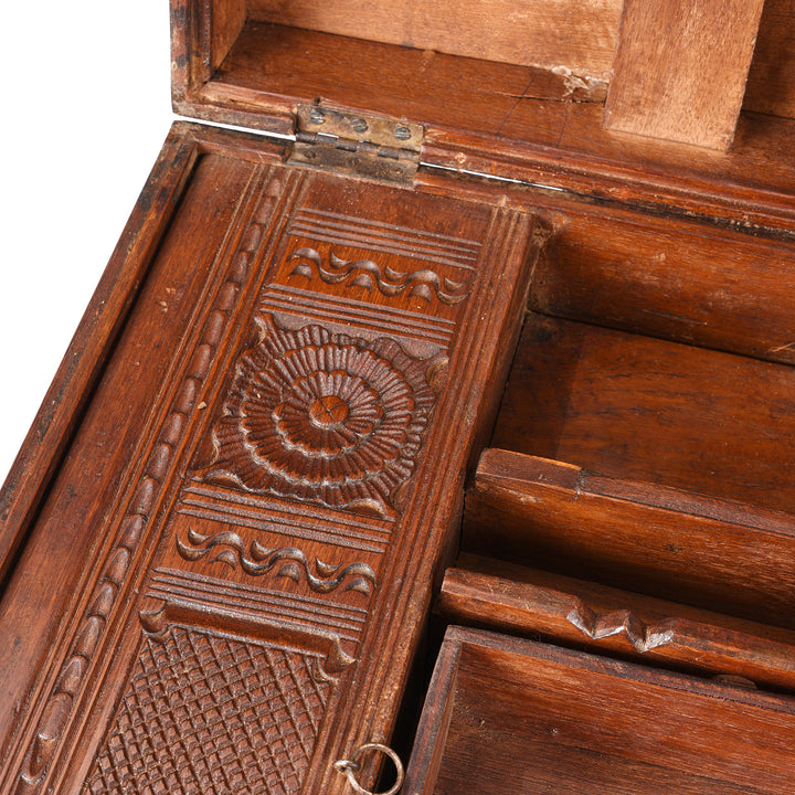 Carving Detail From Antique Brass Bound Burmese Military Chest | Indigo Antiques