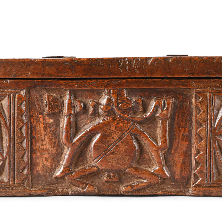 Ganesh Detail From Antique Carved Teak Ganesh Harpa Box From Banswara | Indigo Antiques