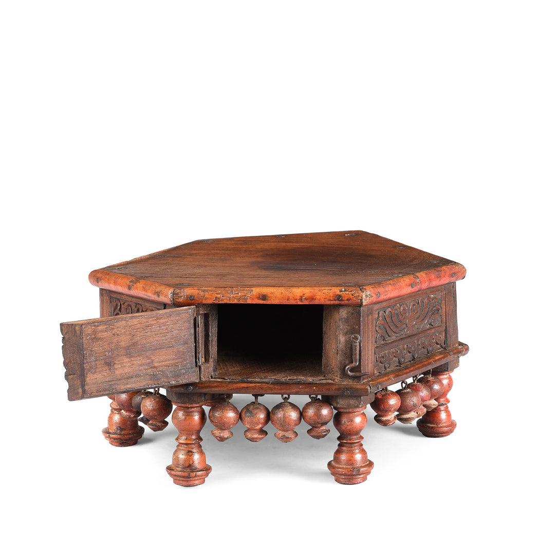 Open View Of Antique Lacquered Mini Bajot Prayer Table From Shekhawati | Indigo Antiques