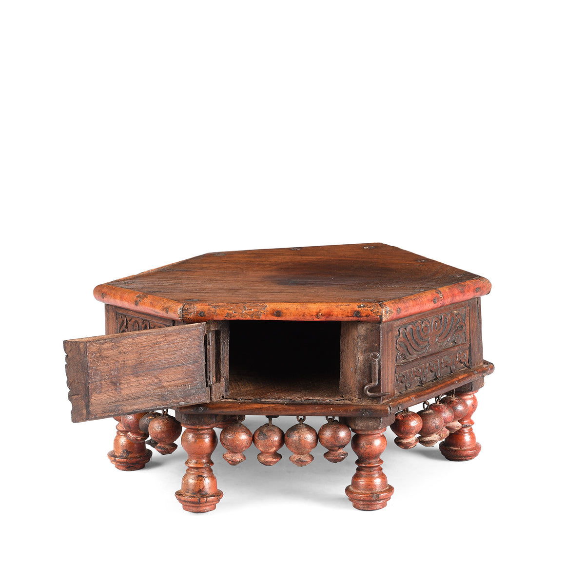 Open View Of Antique Lacquered Mini Bajot Prayer Table From Shekhawati | Indigo Antiques