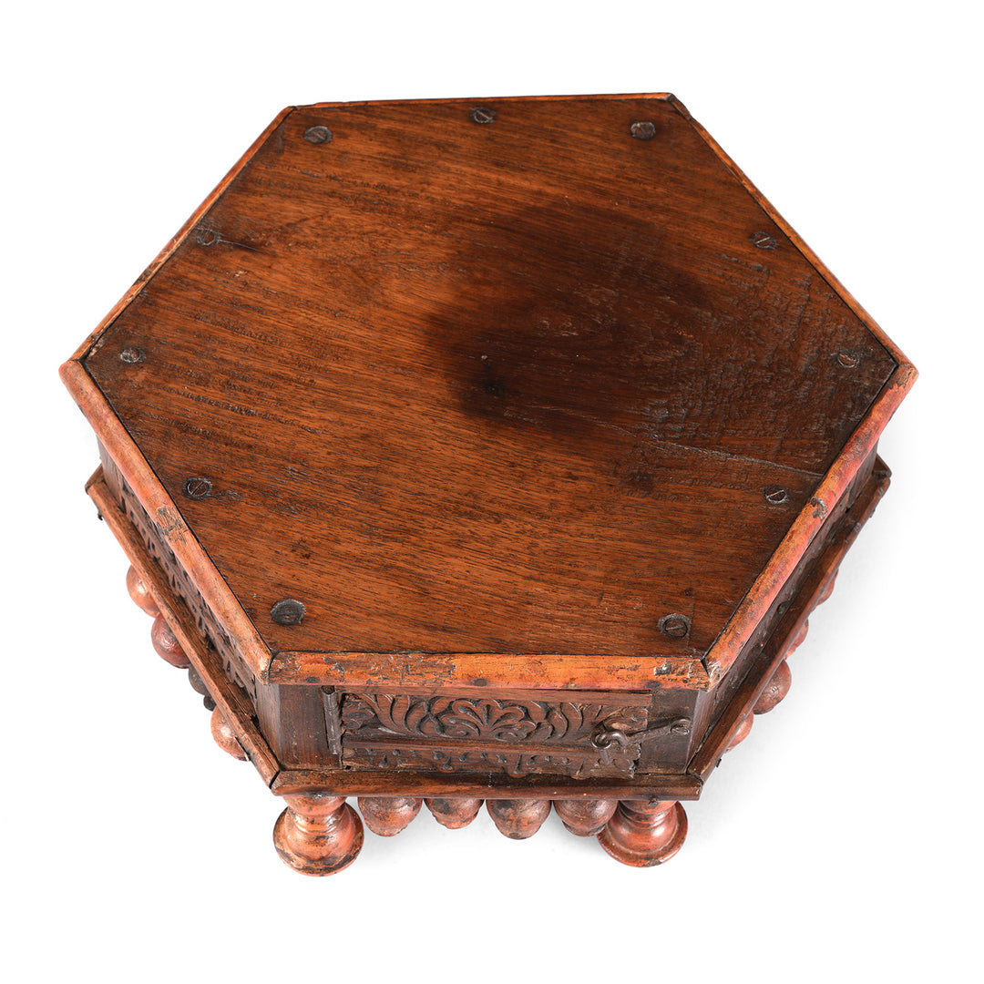 Top Down View Of Antique Lacquered Mini Bajot Prayer Table From Shekhawati | Indigo Antiques