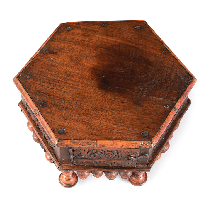 Top Down View Of Antique Lacquered Mini Bajot Prayer Table From Shekhawati | Indigo Antiques