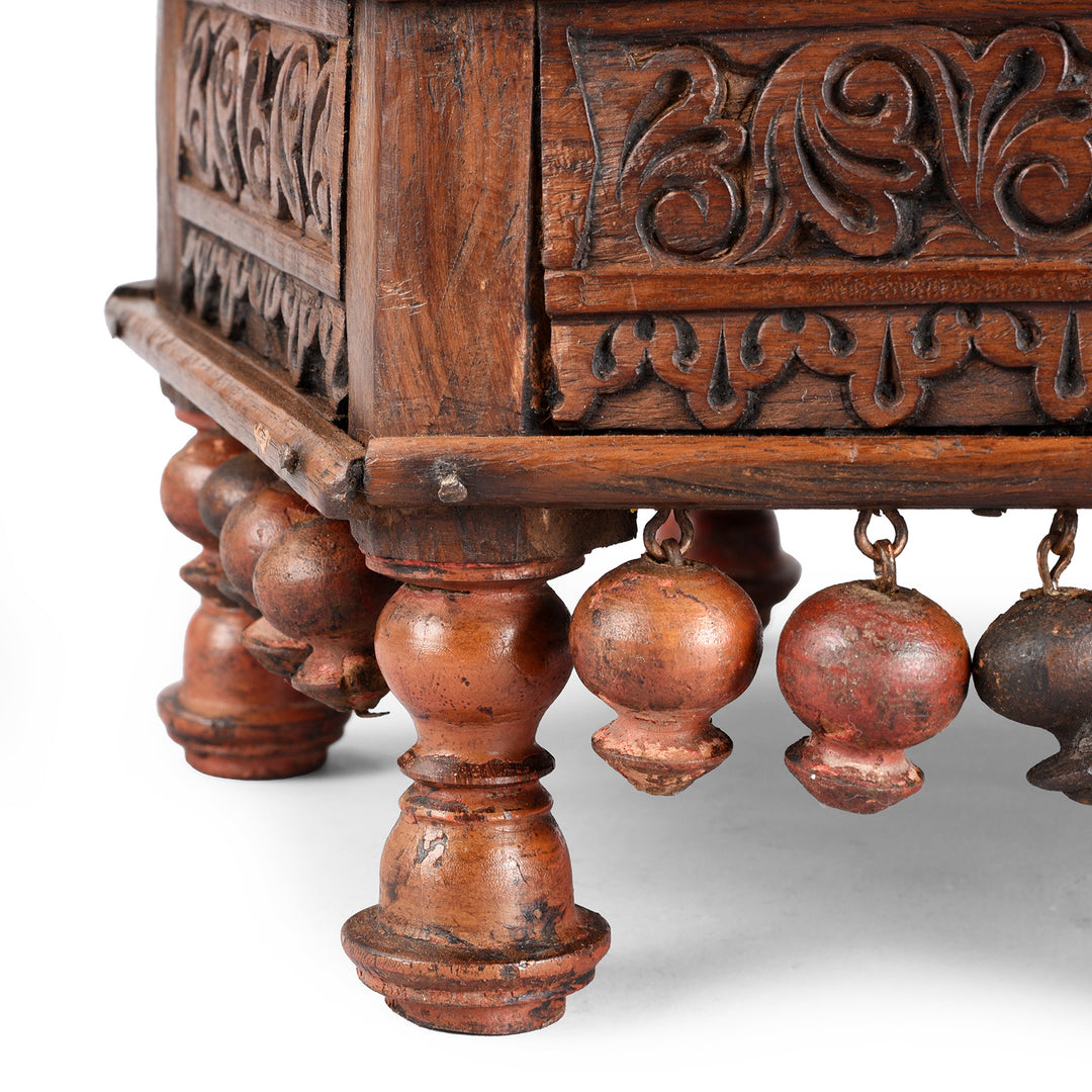 Leg Detail From Antique Lacquered Mini Bajot Prayer Table From Shekhawati | Indigo Antiques