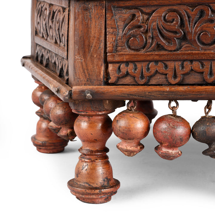 Leg Detail From Antique Lacquered Mini Bajot Prayer Table From Shekhawati | Indigo Antiques