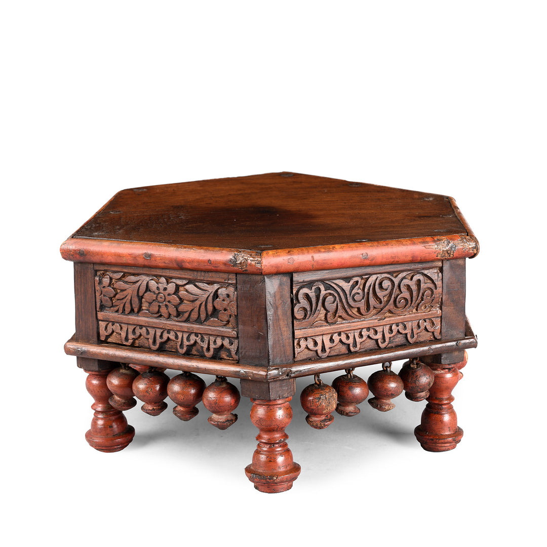 Back Of Antique Lacquered Mini Bajot Prayer Table From Shekhawati | Indigo Antiques