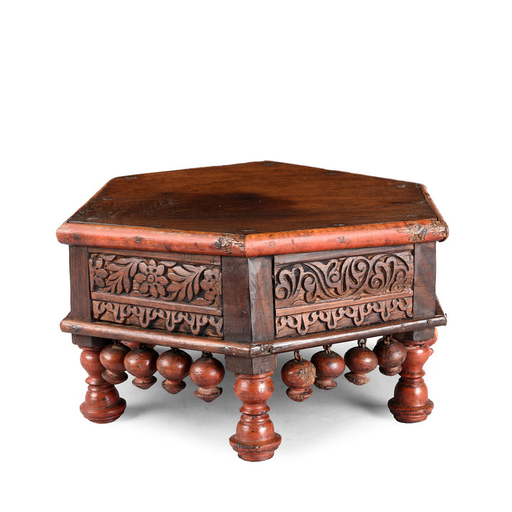 Back Of Antique Lacquered Mini Bajot Prayer Table From Shekhawati | Indigo Antiques