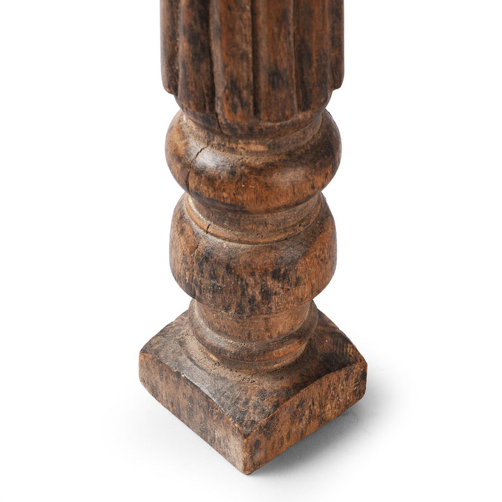 Base Detail From Antique Carved Teak Candle Stick From Banswara Tribal Region | Indigo Antiques