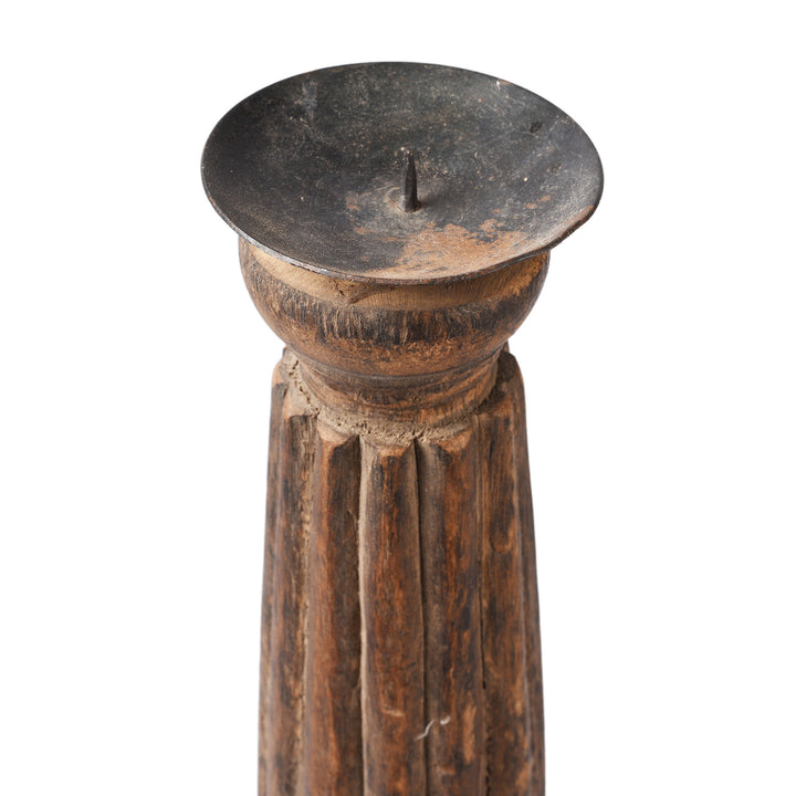 Antique Carved Teak Candle Stick From Banswara Tribal Region | Indigo Antiques