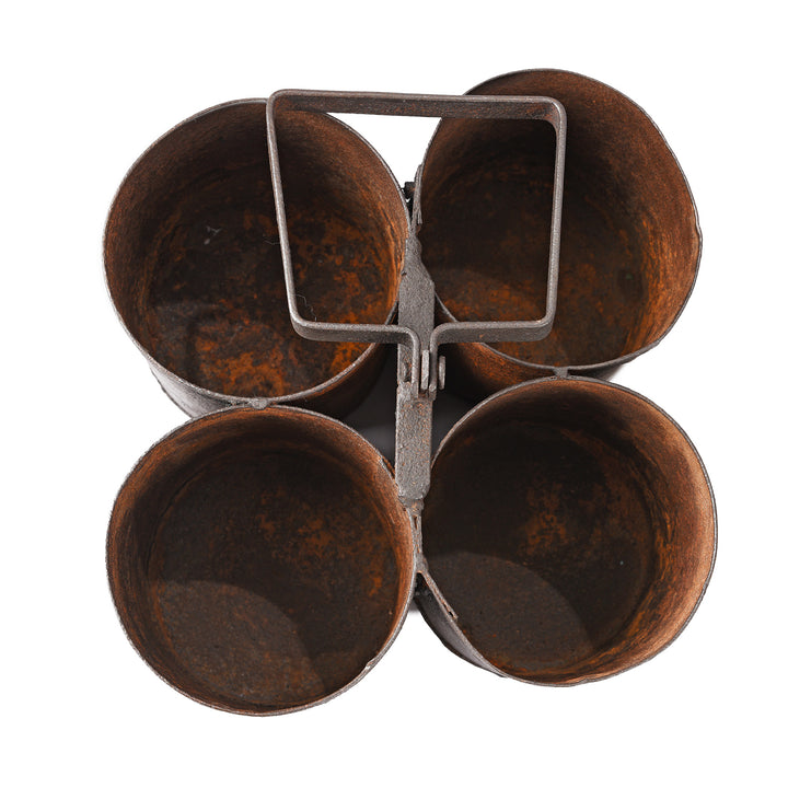 Top Down View Of Vintage 4 Way Iron Bottle Carrier - Ca 1950 | Indigo Antiques