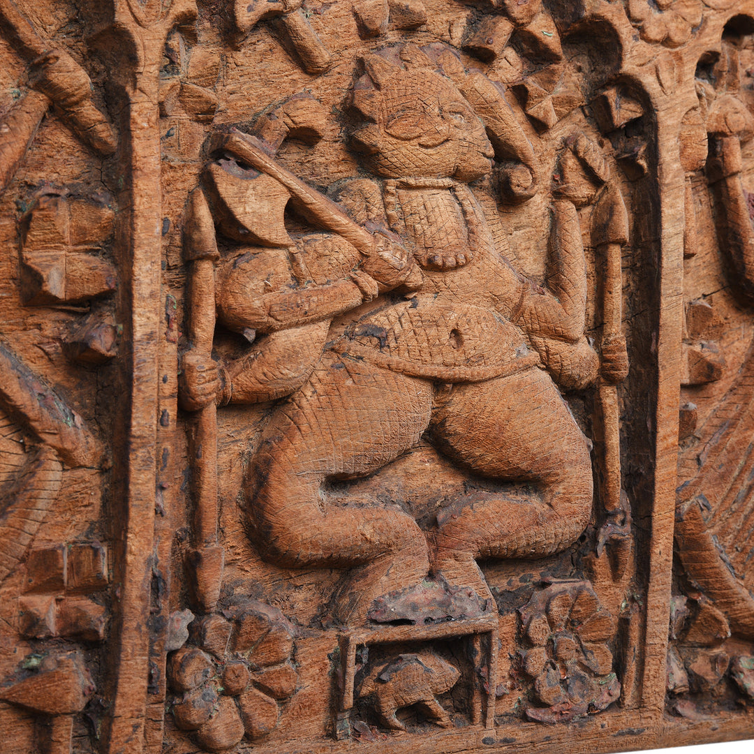 Ganesh Detail From Antique Carved Indian Ganesh Lintel Panel  | Indigo Antiques