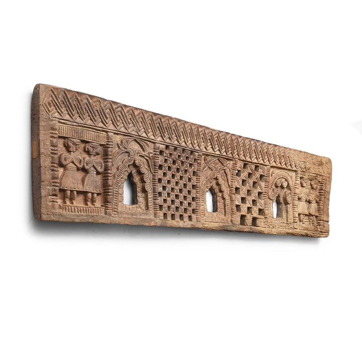 Depth View Of Antique Indian Carved Cedar Tribal Panel  | Indigo Antiques