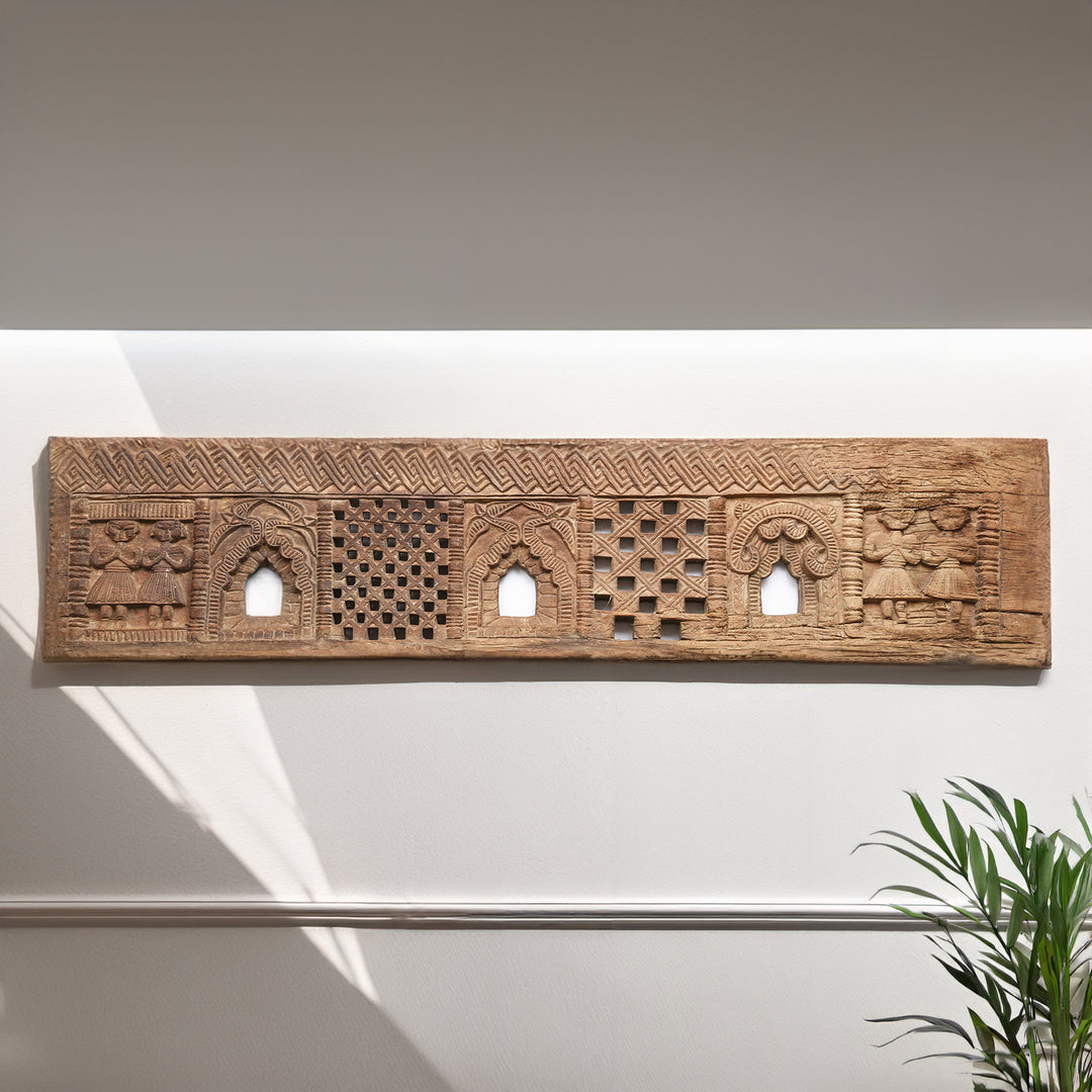Antique Tribal Indian Himachal Cedar Panel From Kullu Valley | Indigo Antiques