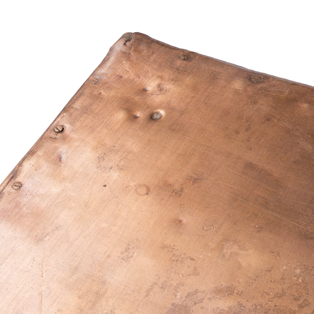 Top Corner Detail From Antique Indian Brass Bajot Low Table From Shekhawati | Indigo Antiques