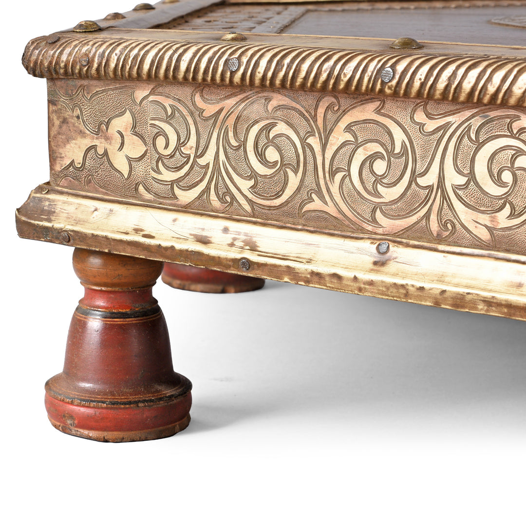Turned Legs Detail From Brass & Rosewood Prayer Table from Gujarat | Indigo Antiques