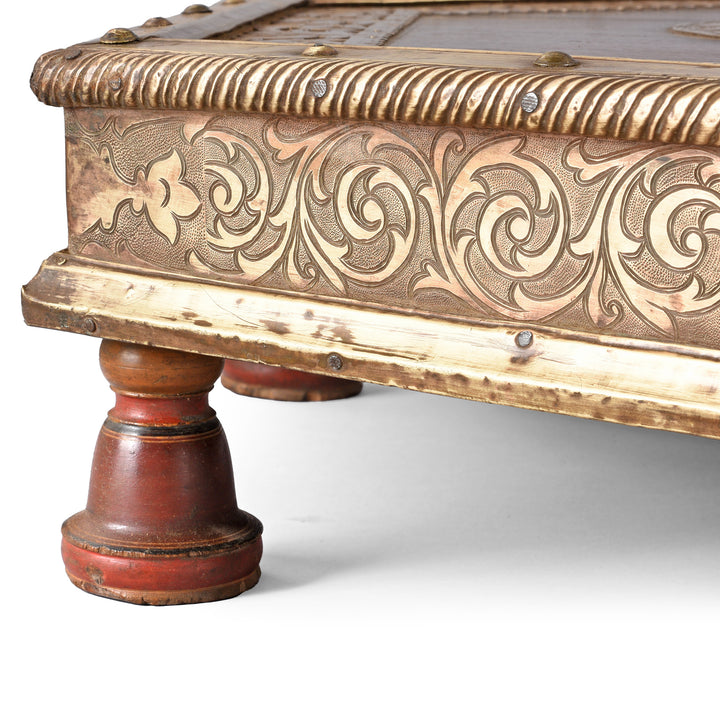 Turned Legs Detail From Brass & Rosewood Prayer Table from Gujarat | Indigo Antiques