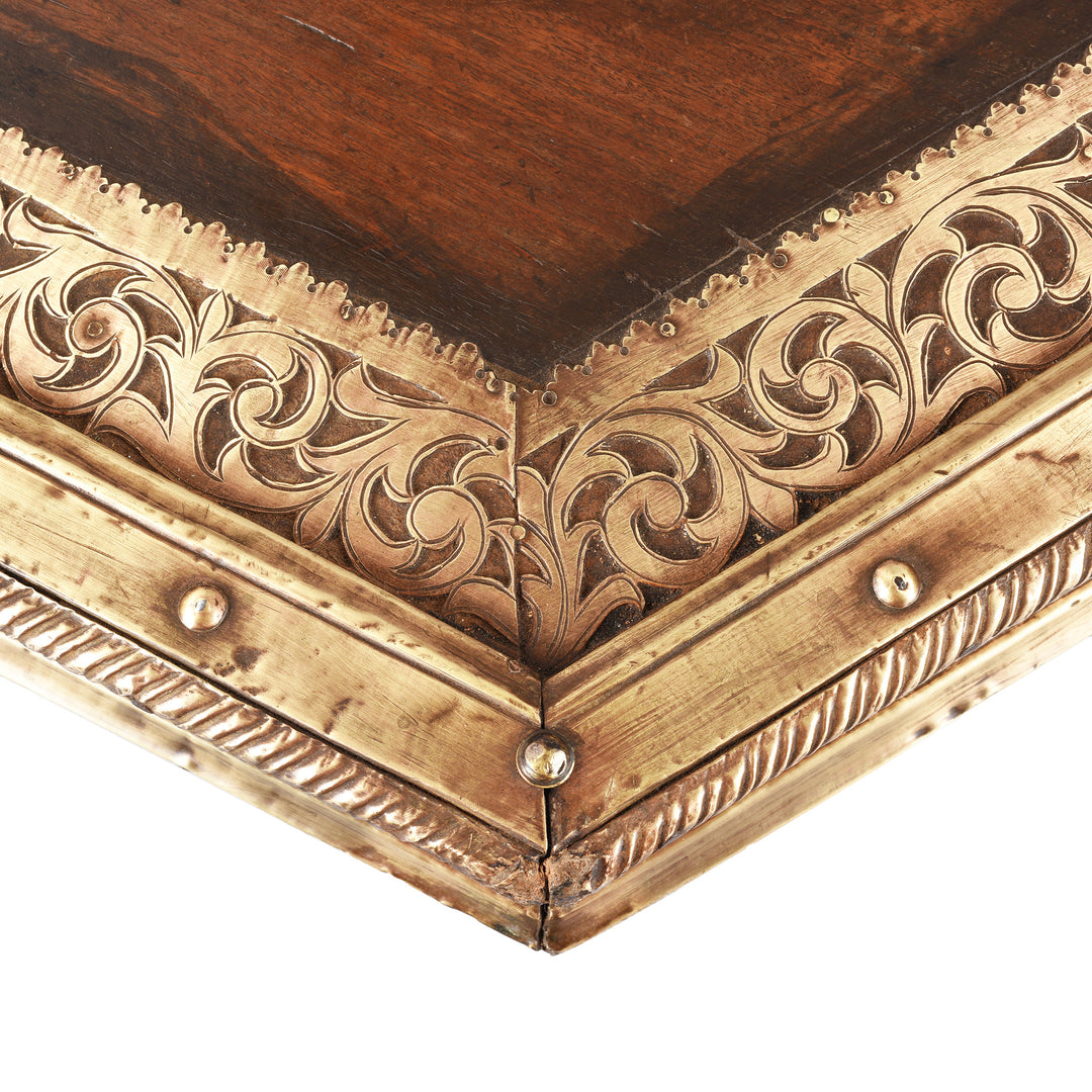 Metalwork Detail From Brass & Rosewood Prayer Table from Gujarat | Indigo Antiques
