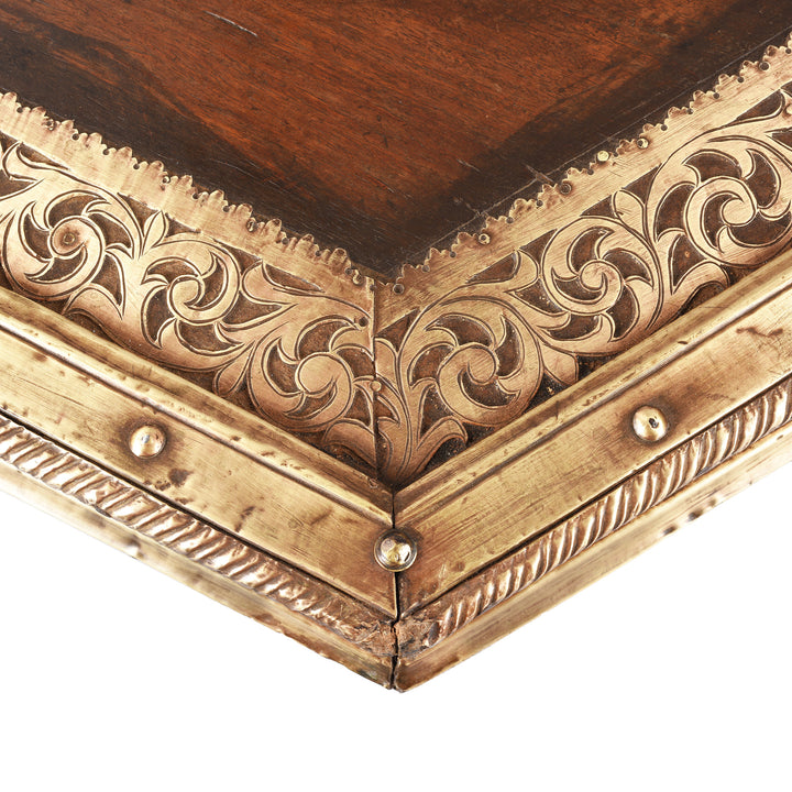 Metalwork Detail From Brass & Rosewood Prayer Table from Gujarat | Indigo Antiques
