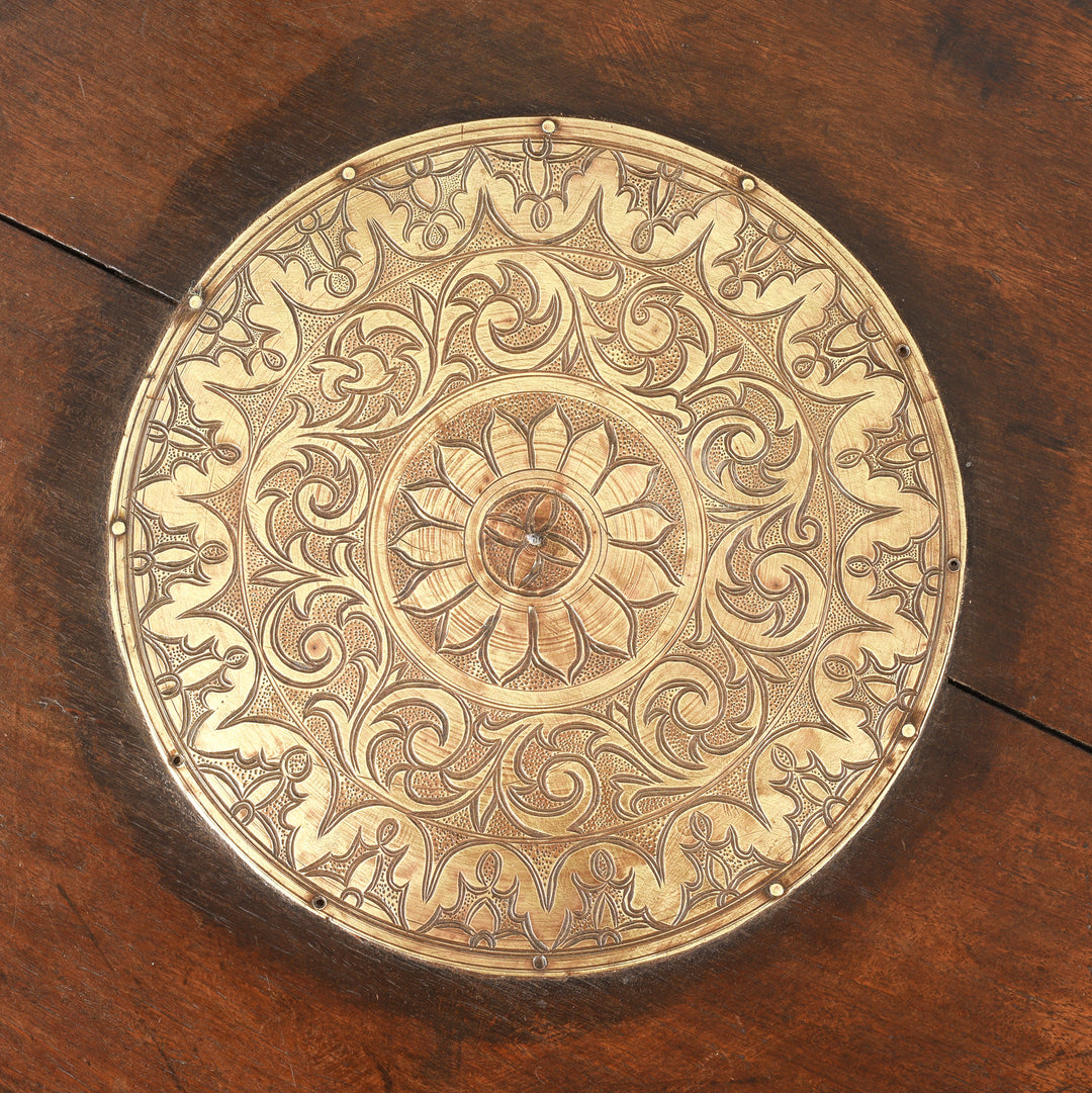 Brass Plate Detail From Brass & Rosewood Prayer Table from Gujarat | Indigo Antiques