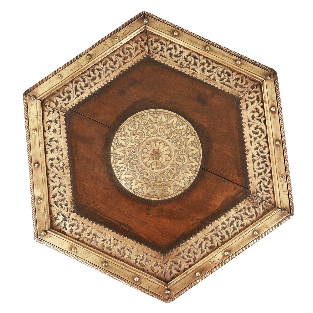 Top Down View Of Brass & Rosewood Prayer Table from Gujarat | Indigo Antiques