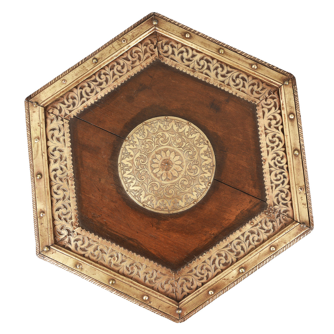 Top Down View Of Brass & Rosewood Prayer Table from Gujarat | Indigo Antiques