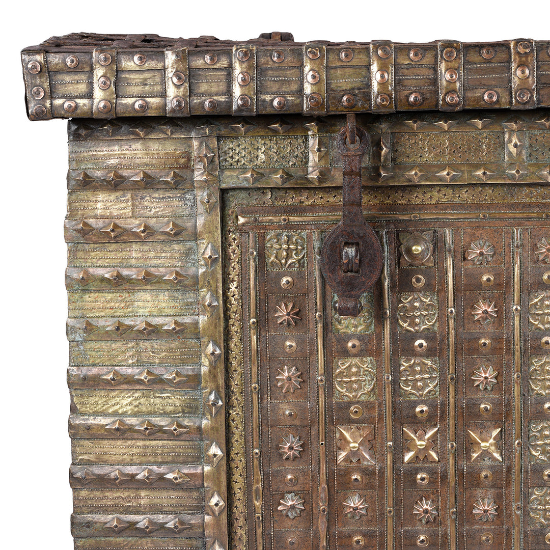 Corner Detail From Antique Brass Bound Indian 'Pithara' Chest From Gujarat  | Indigo Antiques
