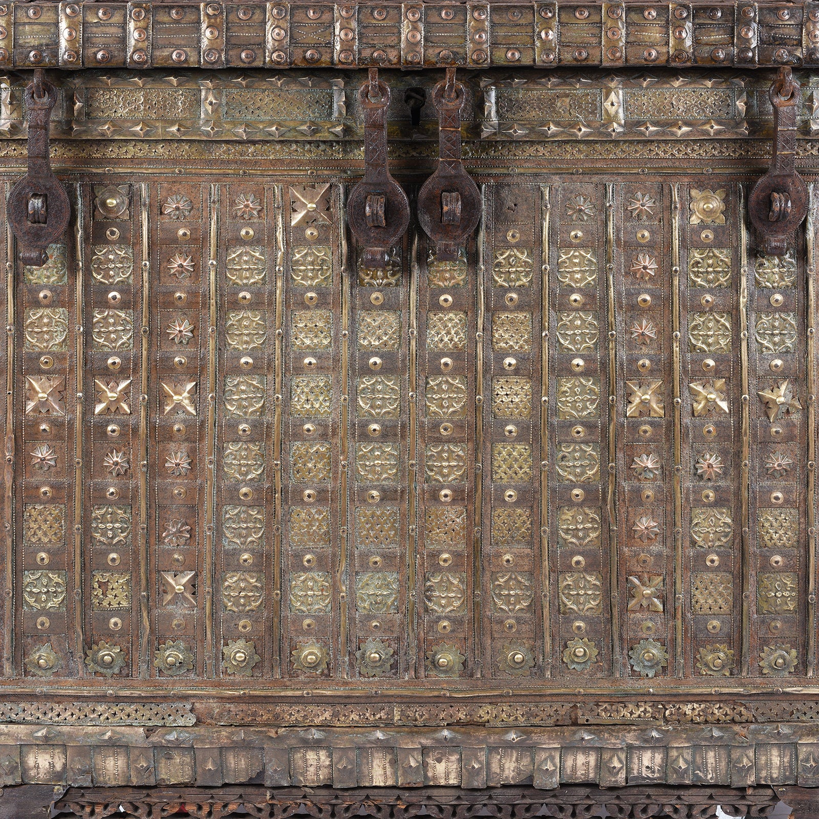 Brass & Iron Indian Pithara Dowry Chest On Wheels - 19th Century Brass & Iron Indian Pithara Dowry Chest On Wheels - 19th Century