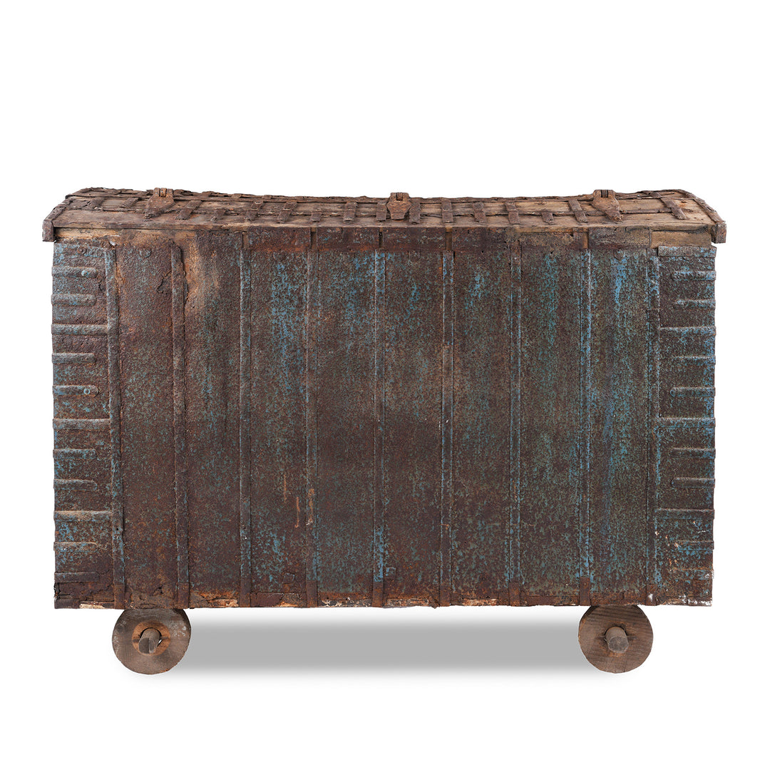 Back Of Antique Brass Bound Indian 'Pithara' Chest From Gujarat  | Indigo Antiques