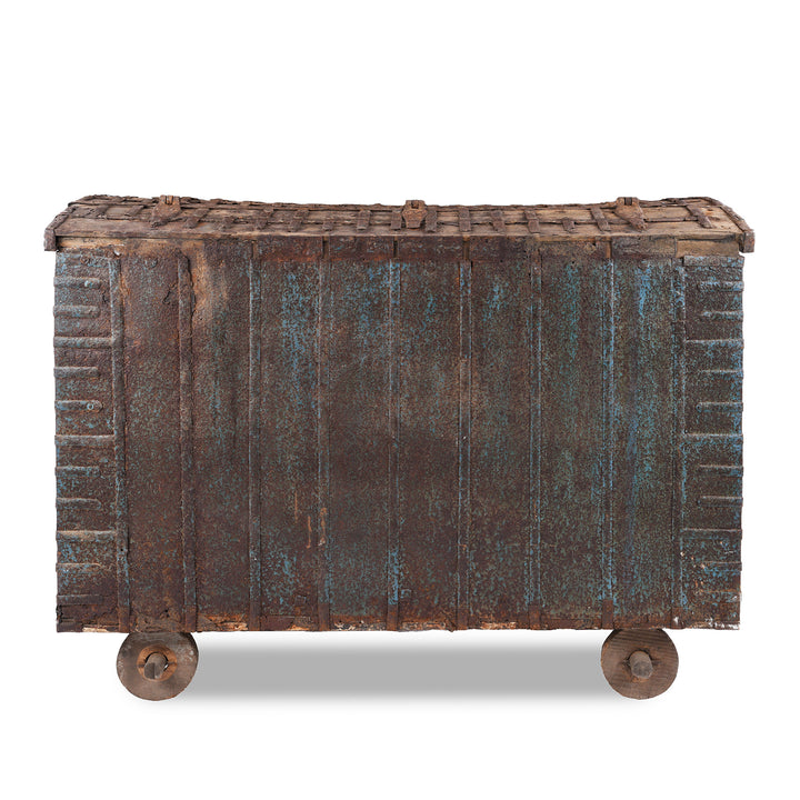 Back Of Antique Brass Bound Indian 'Pithara' Chest From Gujarat  | Indigo Antiques