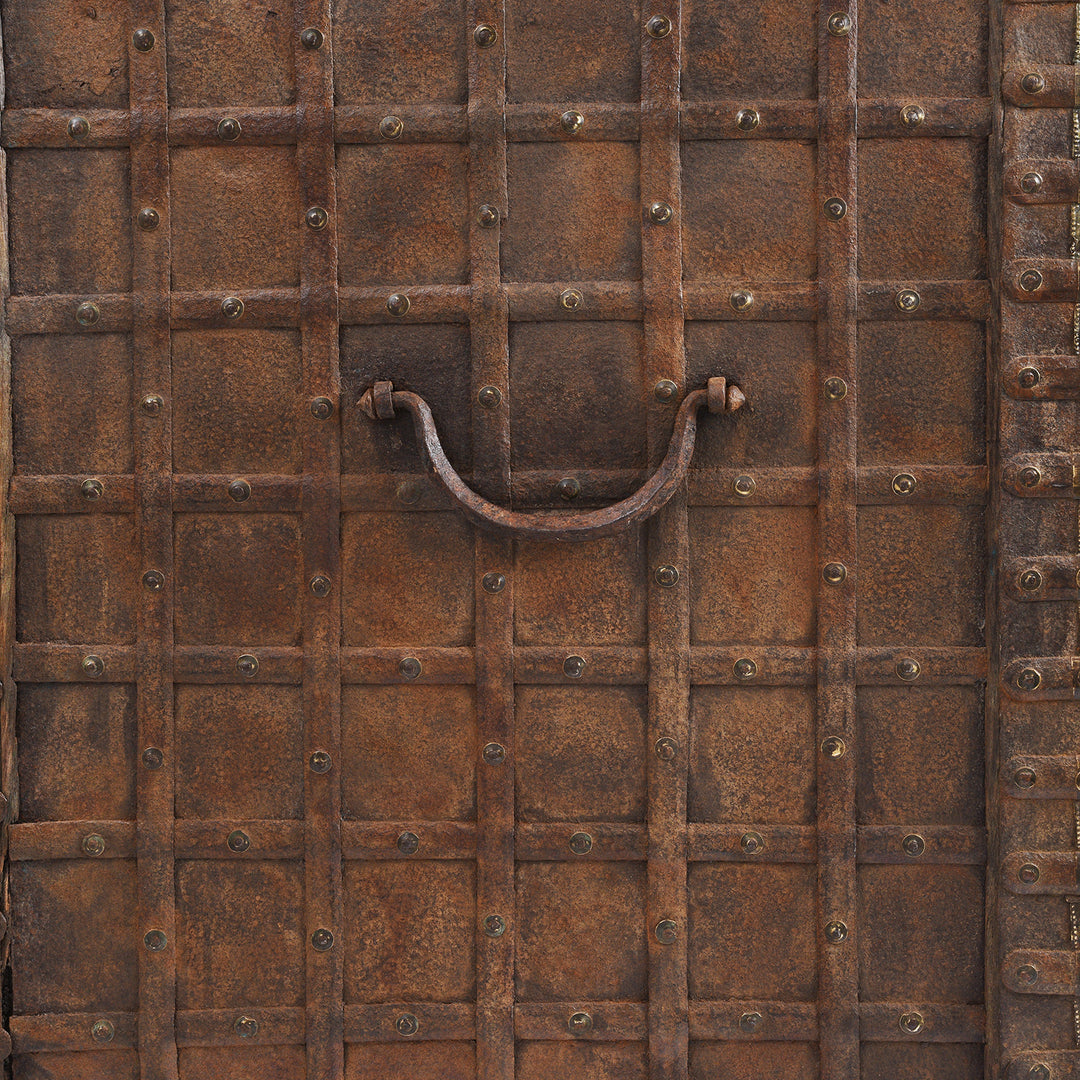 Handle Detail From Antique Brass Bound Indian 'Pithara' Chest From Gujarat  | Indigo Antiques