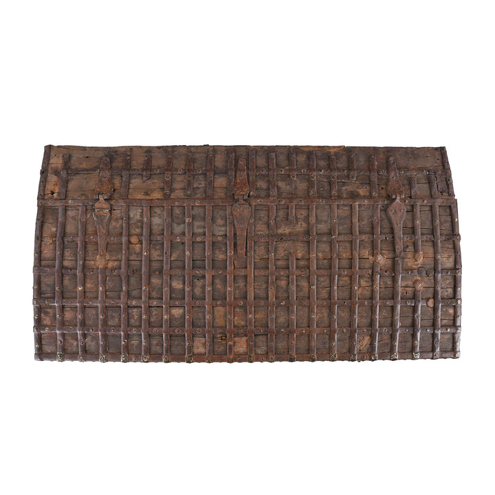 Top Down View Of Antique Brass Bound Indian 'Pithara' Chest From Gujarat  | Indigo Antiques