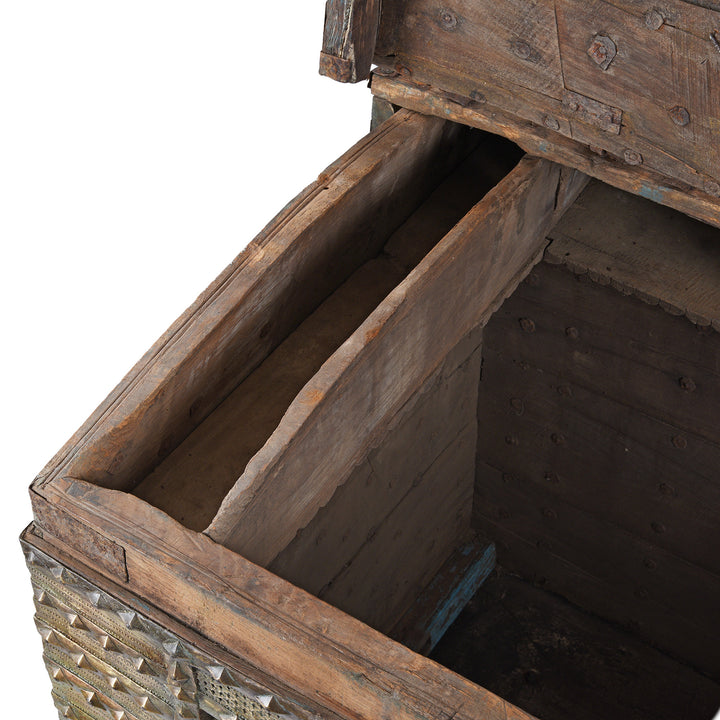 Interior Compartment Detail From Antique Brass Bound Indian 'Pithara' Chest From Gujarat  | Indigo Antiques